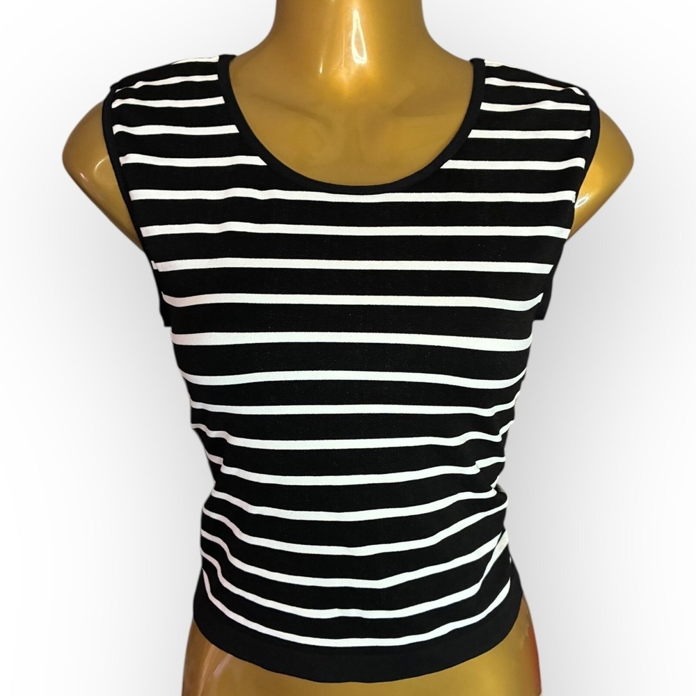 Intimately Free People Striped Tank Top Black White M/L Scoop Neck Stretch NWOT